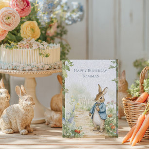 Vintage Rabbit Garden Happy Birthday Holiday Card