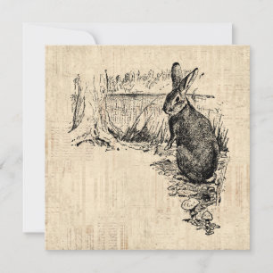 Vintage Rabbit Illustrated Bunny Art Holiday Card