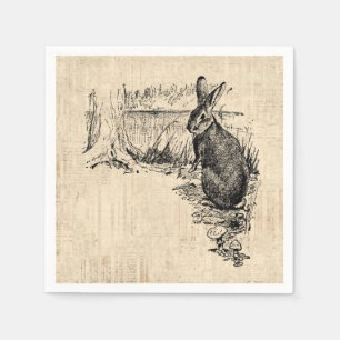 Vintage Rabbit Illustrated Bunny Art Napkin