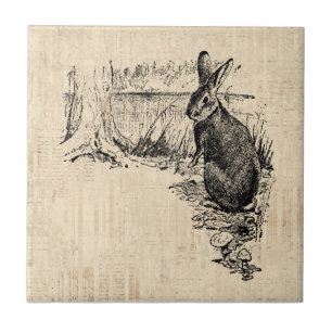 Vintage Rabbit Illustrated Bunny Art Tile