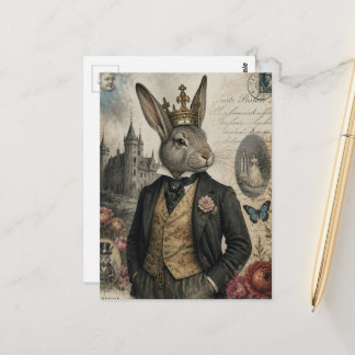 Vintage Rabbit in a Crown Postcard
