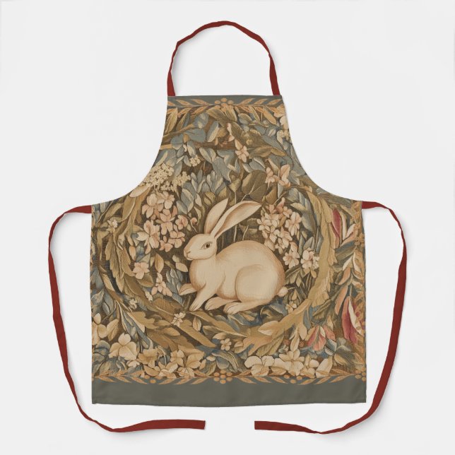 Vintage Rabbit in a Mediaeval Tapestry Style Apron (Front)