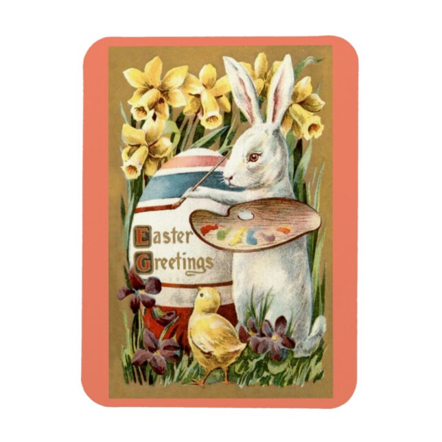 Vintage Rabbit Painting Egg Magnet (Vertical)