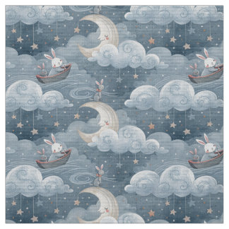 Vintage rabbit pattern blue rabbits print material fabric