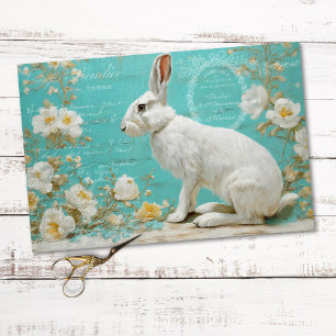 Vintage Rabbit Rustic Floral Decoupage  Tissue Paper