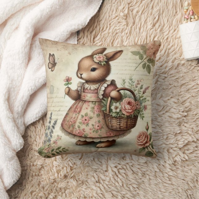 Vintage Rabbit Throw Pillow  (Blanket)