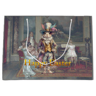 Vintage rabbit top hat Happy Easter Large Gift Bag