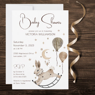 Vintage Rabbit Toy & Balloons Baby Shower  Invitation