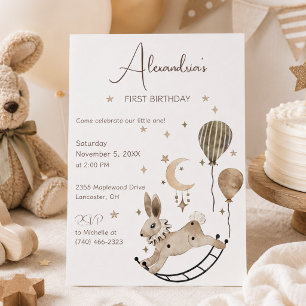 Vintage Rabbit Toy with Balloons Birthday Party Invitation