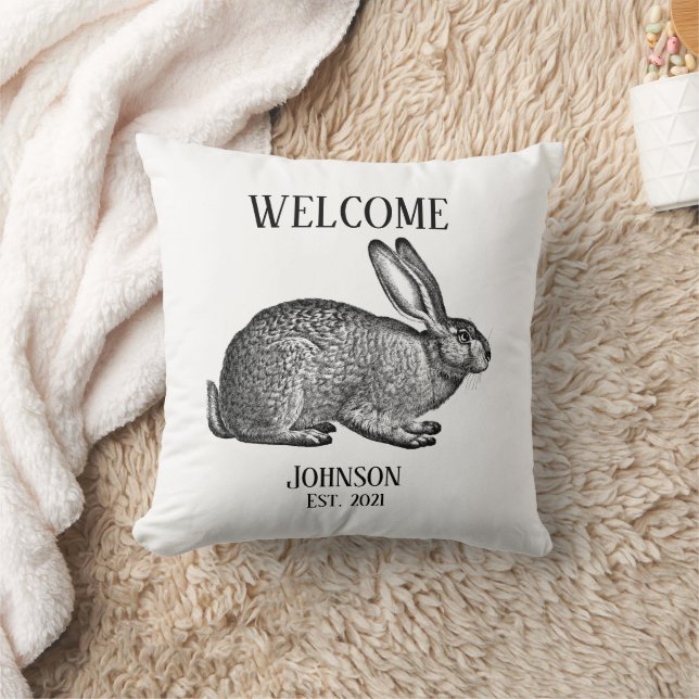 Vintage Rabbit Welcome Throw Pillow (Blanket)