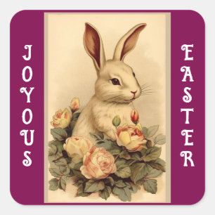 Vintage Rabbit With Roses Square Sticker