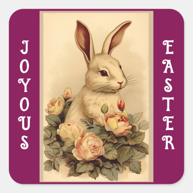 Vintage Rabbit With Roses Square Sticker (Front)