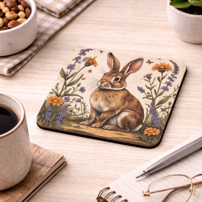 Vintage Rabbit with Wildflowers Coaster (Creator Uploaded)