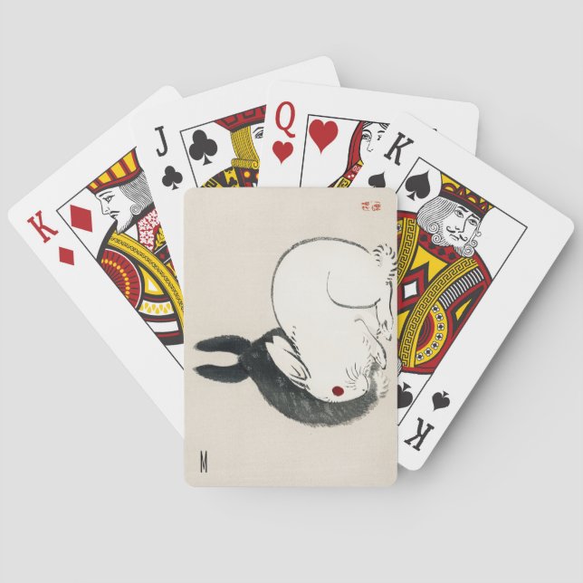 Vintage Rabbits Black and white Japanese Playing Cards (Back)