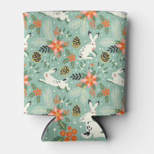 Vintage Rabbits: Christmas Floral Elements. Can Cooler