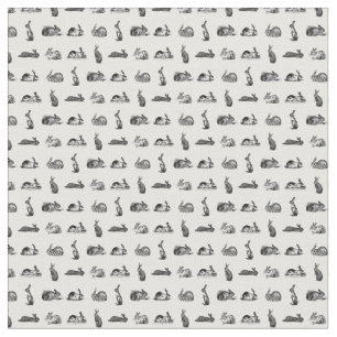 Vintage Rabbits Illustrated Art CUSTOM BG COLOR Fabric