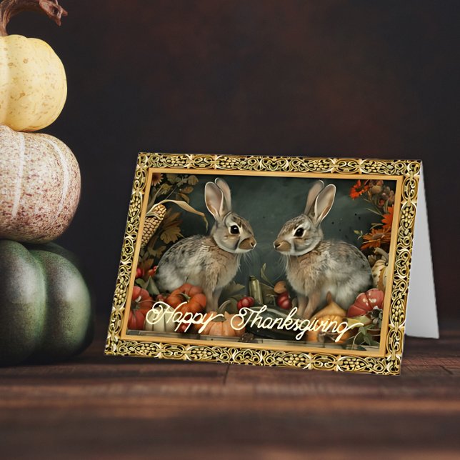 Vintage Rabbits in Garden Thanksgiving Foil Holiday Card (Creator Uploaded)