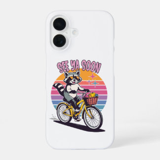Vintage Raccoon Biking See Ya Soon Retro Sunset  iPhone 16 Case