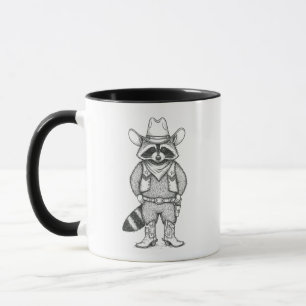 Vintage Raccoon Cowboy Retro Stippled Western Mug