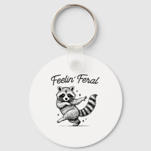 Vintage Raccoon Meme Feeling Feral Funny Trash Pan Key Ring