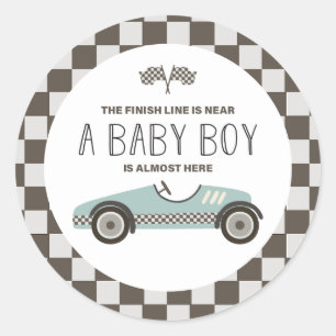 Vintage Race Car Baby Shower Classic Round Sticker