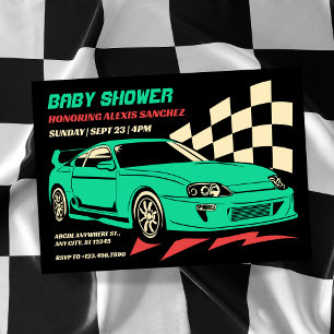 Vintage race car baby shower invitation
