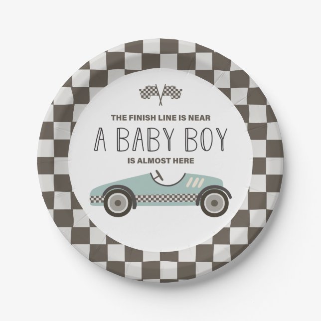 Vintage Race Car Baby Shower Paper Plate (Front)