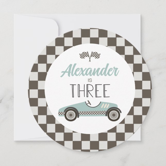 Vintage Race car birthday charger plate insert Invitation (Front)