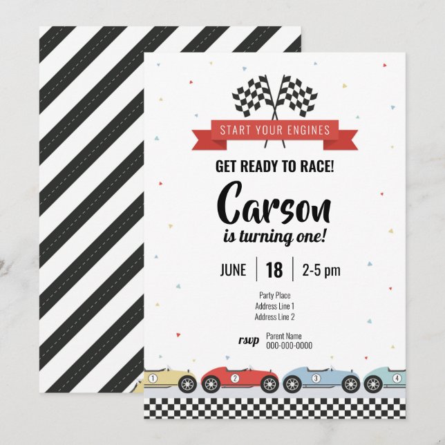 Vintage Race Car Birthday Invitation (Front/Back)