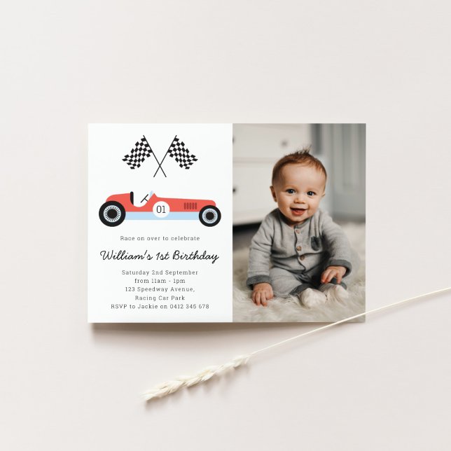 Vintage Race Car Birthday Party Photo Invitation (Creator Uploaded)
