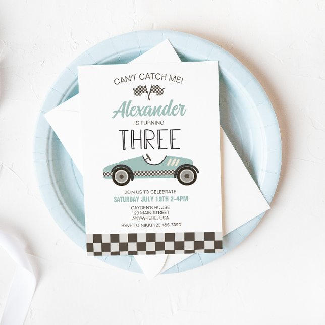 Vintage Race Car blue Third Birthday Invitation (Creator Uploaded)