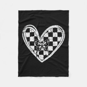 Vintage Race Car Chequered Flag Racing Heart Auto Fleece Blanket