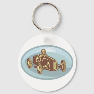 Vintage Race Car Driver Classic Motorsport Art  Key Ring
