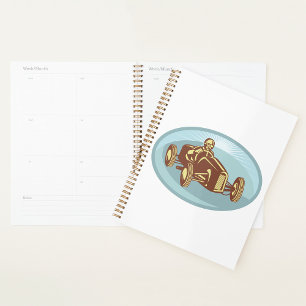 Vintage Race Car Driver Classic Motorsport Art  Planner