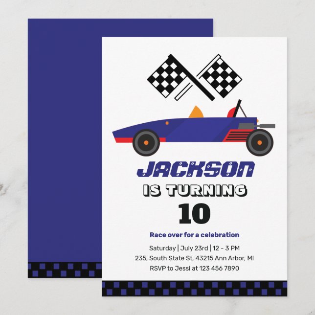 Vintage Race Car Kids Boys Birthday Invitation (Front/Back)