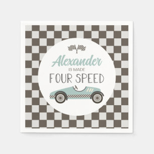 Vintage Race Car made FOUR Speed Birthday Napkin