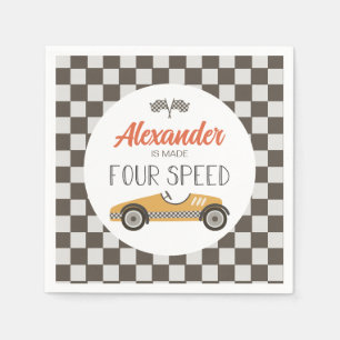 Vintage Race Car made FOUR Speed Birthday Napkin