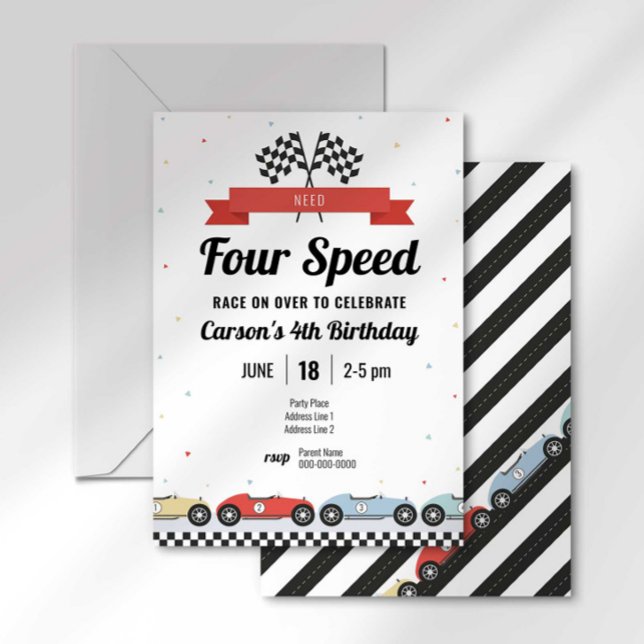 Vintage Race Car Need 4 Speed Birthday Invitation (Creator Uploaded)