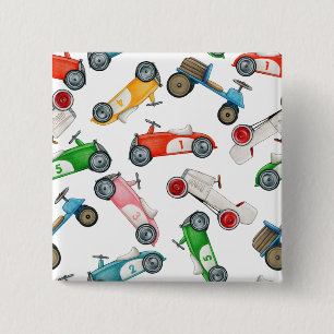 Vintage Race Car Pattern 15 Cm Square Badge