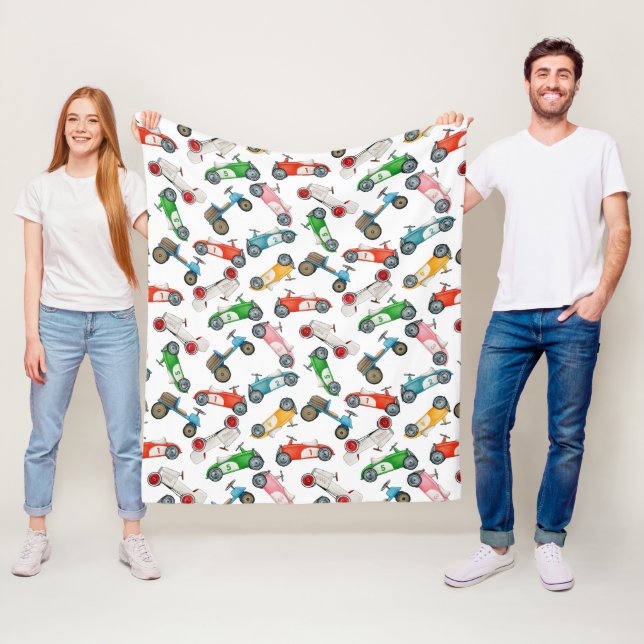 Vintage Race Car Pattern Fleece Blanket (In Situ)