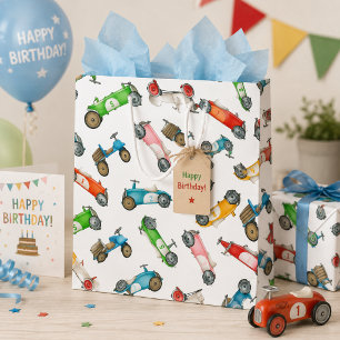 Vintage Race Car Pattern Large Gift Bag
