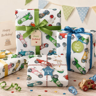 Vintage Race Car Pattern Wrapping Paper Sheet