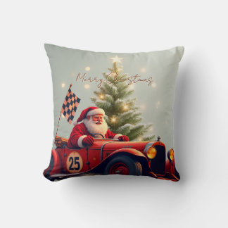 Vintage Race Car Santa Cushion