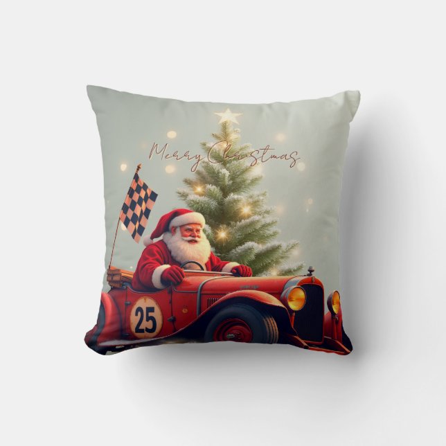 Vintage Race Car Santa Cushion (Front)