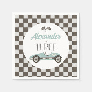 Vintage Race Car Three Birthday Napkin