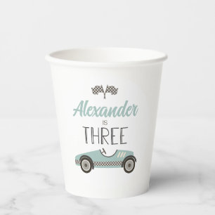 Vintage Race Car Three Birthday Paper Cups