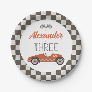 Vintage Race Car Three Birthday Paper Plates