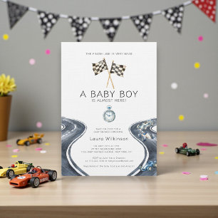 Vintage Race Car  Watercolor Baby Shower Invitation