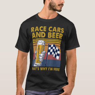 Vintage Race Cars Checkered Flag Beer Drinker Drin T-Shirt