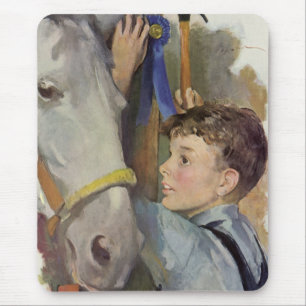 Vintage Race Horse, Blue Ribbon Winner with a Boy Mouse Mat